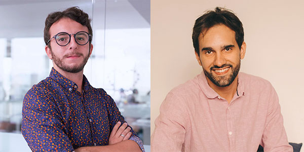 Fotos lado a lado de Victor Barcellos e Rafael Zanatta. Eles são homens jovens, vestem camisa e usam barba curta.
