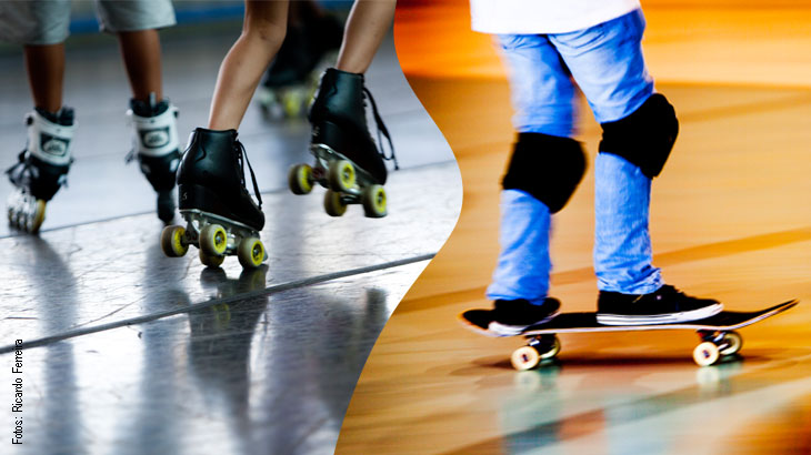 Serão disponibilizados patins, skates e equipamentos de segurança, para o público de todas as idades