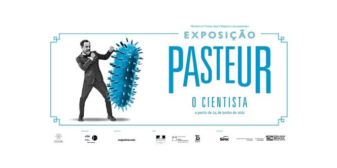 Ilustração com Pasteur combatendo um vírus