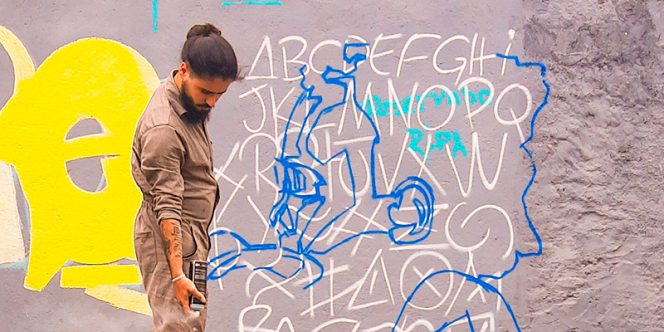 Vinícius Ripa realiza o curso de Graffitti de letra. Foto: Evelyn Melissa.