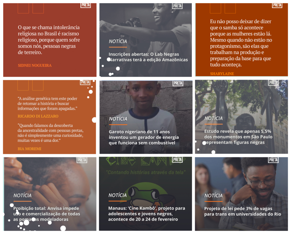 Outra iniciativa é a cobertura jornalística do perfil da Alma Preta Jornalismo no Instagram (@almapretajornalismo): agência de jornalismo especializada em pautas antirracistas.