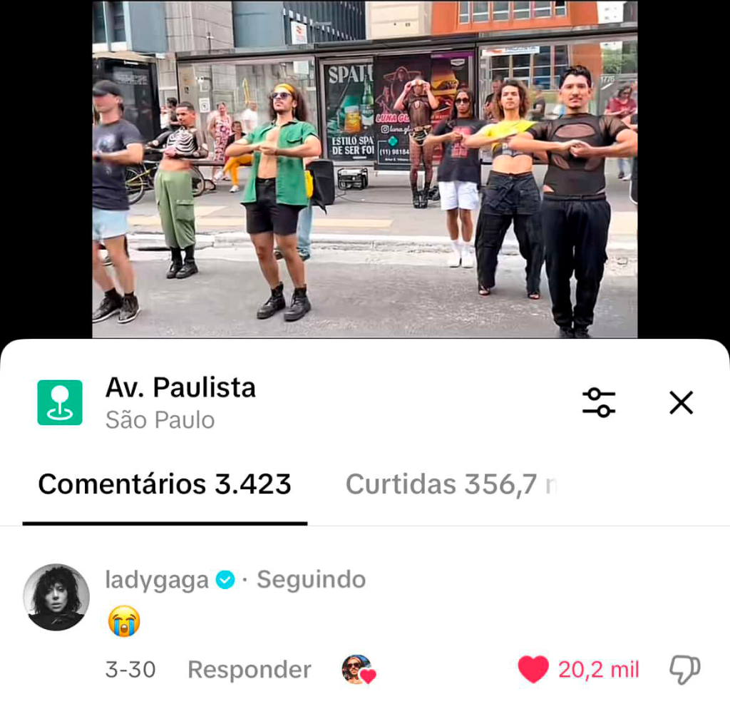 Print do comentário de Lady Gaga no vídeo do TikTok