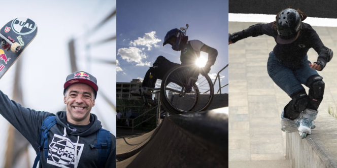 Sandro Dias (skate), Nicoly Machado (patins) e Valdir de Souza (WCMX)  (Fotos Divulgação)